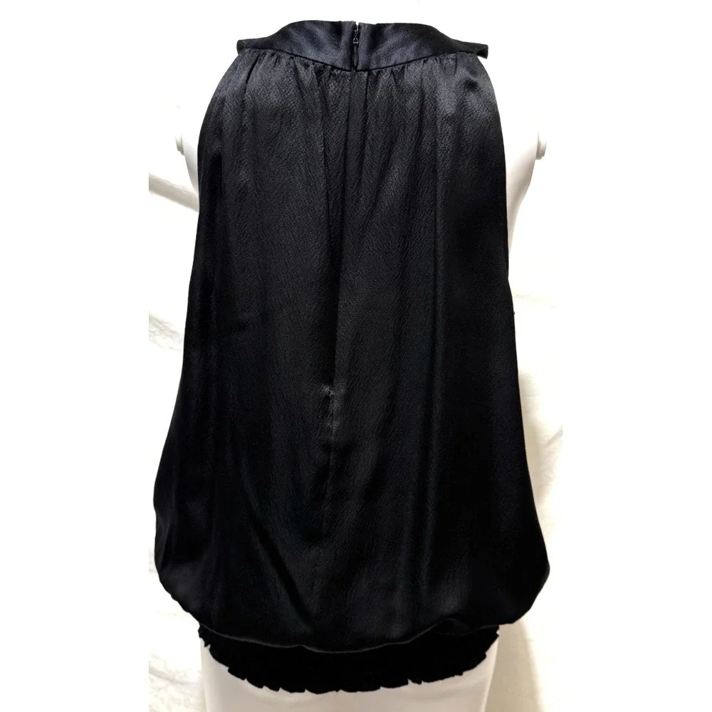 Michael Kors Women's Size 6 Black Silk Sleeveless High Neck Smocked Blouse